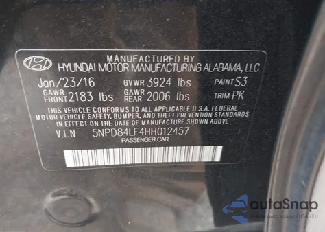 2017 Hyundai Elantra Limited z USA, uszkodzony, nr VIN 5NPD84LF4HH012457